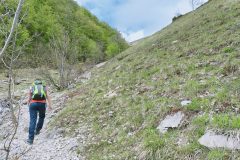 Alessio in salita verso il laghetto